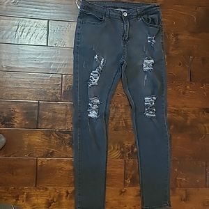 Romwe jeans. Blk stone wash denim. 90% cotton. 10% spandex. Size S.